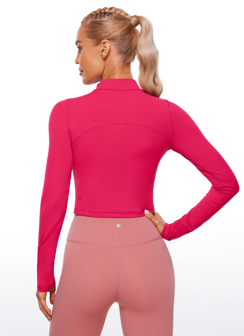 CRZ YOGA Women's Slim Fit Butterluxe Yoga Crop Long Sleeves Mock Turtleneck Viva Magenta