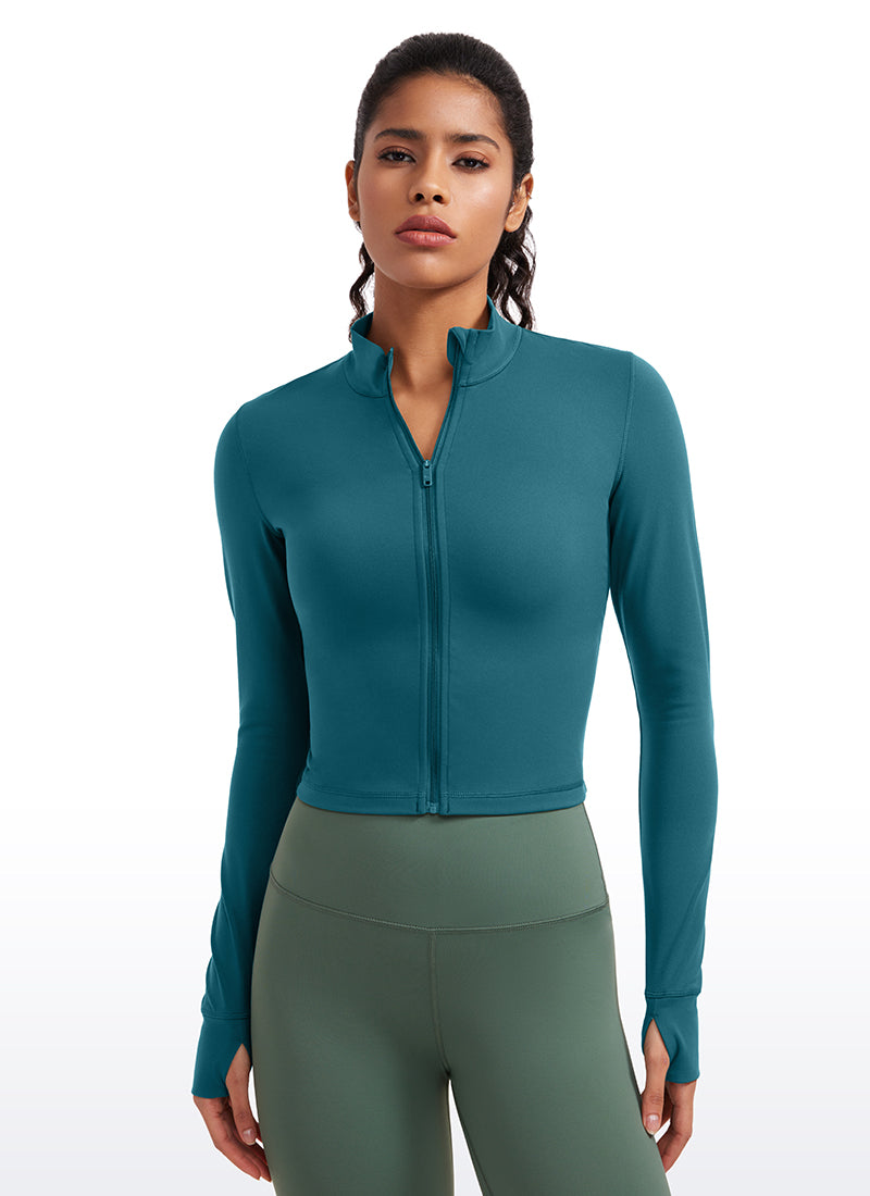 CRZ YOGA Women's Butterluxe Cropped Outerwear Full Zip Jackets Borealis Green