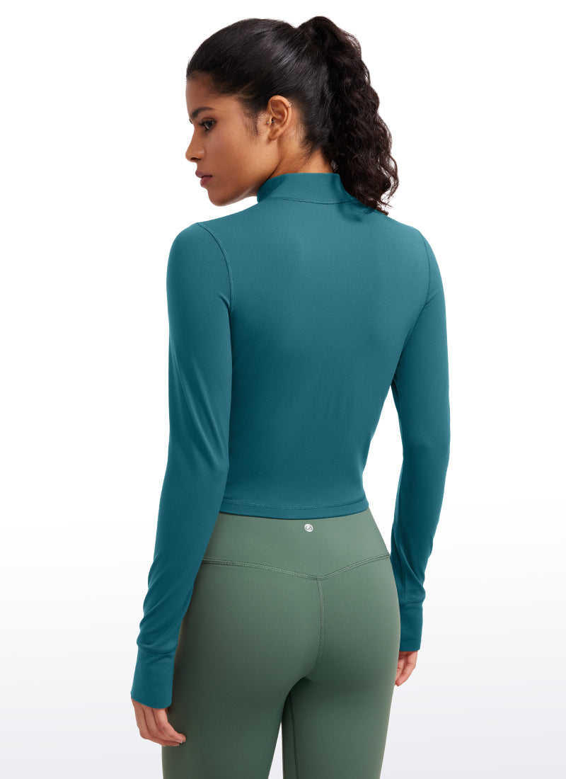 CRZ YOGA Women's Butterluxe Cropped Outerwear Full Zip Jackets Borealis Green