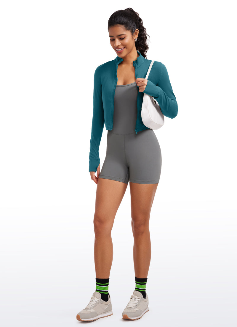 CRZ YOGA Women's Butterluxe Cropped Outerwear Full Zip Jackets Borealis Green