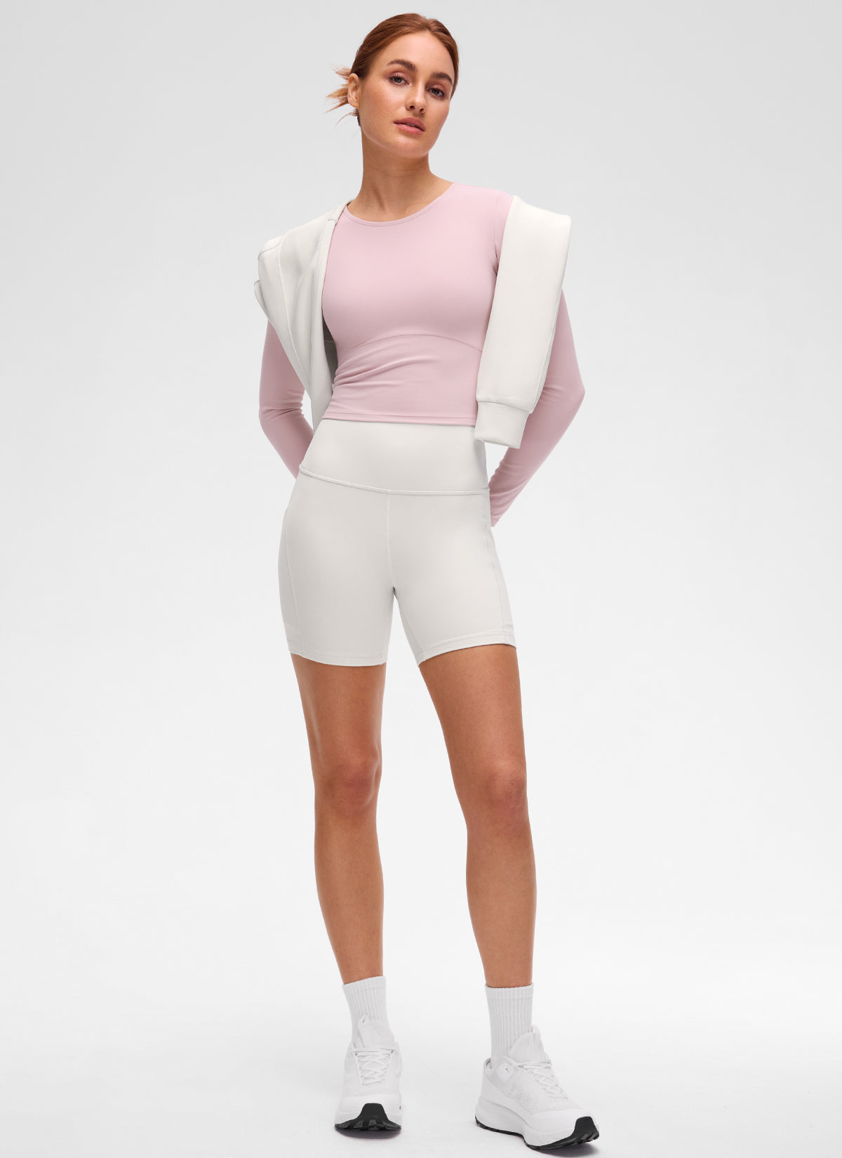 CRZ YOGA Women's Slim Fit Yoga Butterluxe Crop Long Sleeves Front Seam Pink Haze