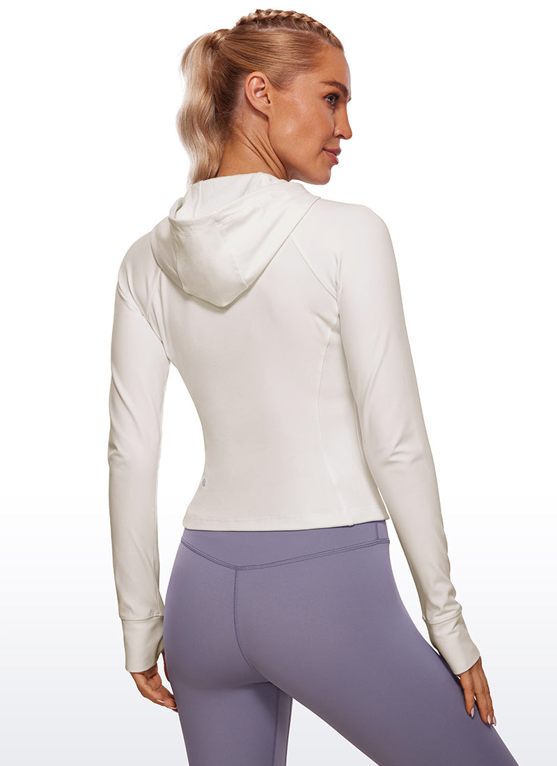 CRZ YOGA Women's Butterluxe Outerwear Full Zip Hoodies Jackets White Apricot