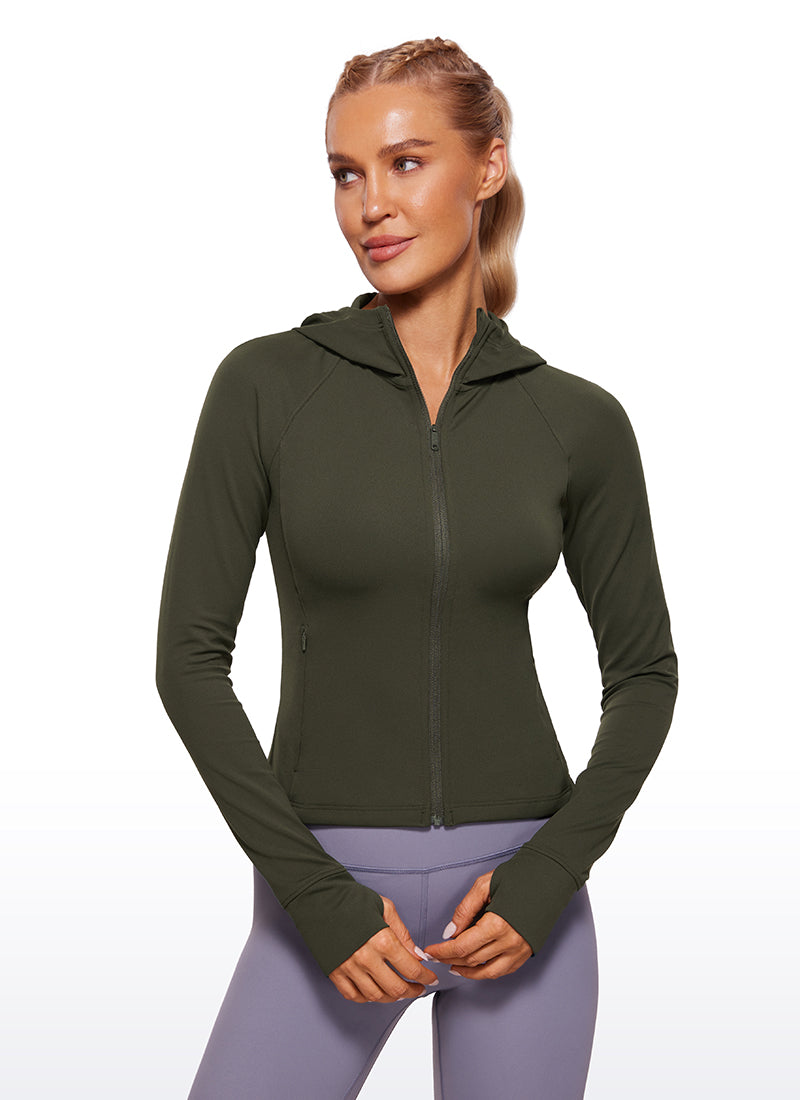 CRZ YOGA Women's Butterluxe Outerwear Full Zip Hoodies Jackets Olive Green