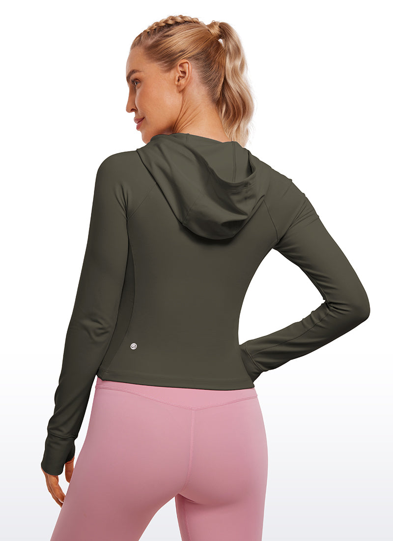CRZ YOGA Women's Butterluxe Outerwear Full Zip Hoodies Jackets Light Army Green