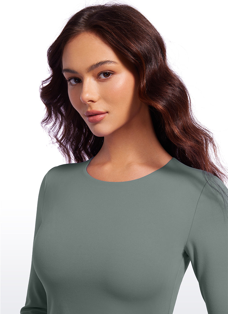 CRZ YOGA Women's Yoga Casual Tight Fit Butterluxe Cropped Long Sleeves Grey Sage