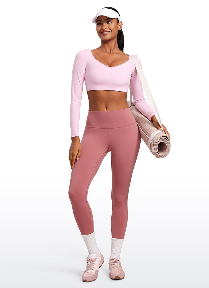 CRZ YOGA Women's Butterluxe Double Lined Long Sleeve V Neck Cropped Pink Peony